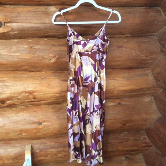 Express Vintage Liquid Silk Retro Shimmery Print Y2K Midi Slip Dress Size 1-2 - Picture 3 of 7